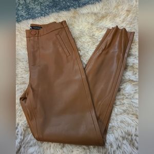 Pre-owned Brown Faux Leather Zara Pants - XS